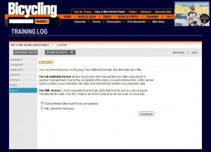 bicyclingexport Export stats from training log